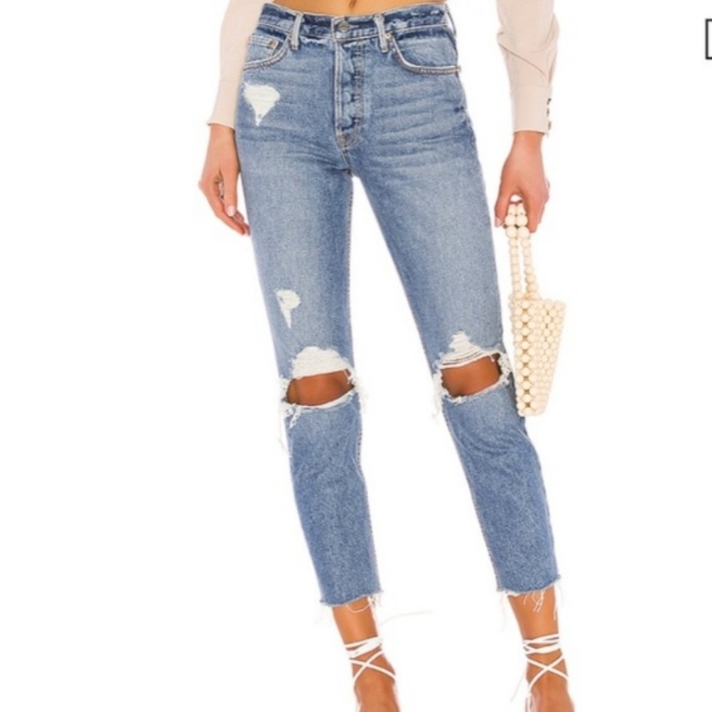 GRLFRND Karolina Space Between Distressed Ankle High Rise Jeans Size 25